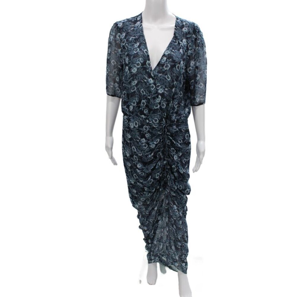 Veronica Beard Women Maxi Silk V-Neck Short Sleeve Dark Blue Dress Size 12